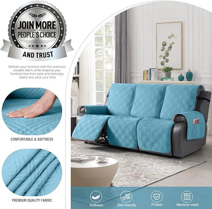 TAOCOCO 100% Waterproof Recliner Sofa Covers 3 Seater Split Couch Covers for 3 Cushion Reclining Couch with Straps, Non Slip Reclining Sofa Covers Furniture Protector for Kids Pets(3 Seater, Sky Blue)