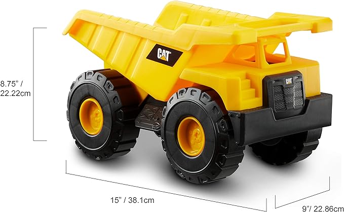 CAT Construction Toys, 15" Dump Truck Toy, Ages 2+, Sturdy Plastic, No Batteries Required, CAT Construction Tough Rigs Series