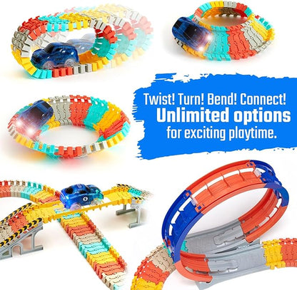 JITTERYGIT Race Track Glow in The Dark Magic Toy Set, Kids Light Up Flexible Car Tracks - Best Birthday Gift for Boys Girls and Toddlers 3 4 5 6 7 8 Year Old