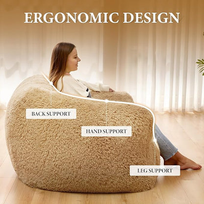 Homguava Giant Bean Bag Chair for Adults,Large Bean Bag Sofa with Armrests&Stuffed Memory Foam,Big BeanBags with Filler,Plush Bean Bag Couch Comfy Lazy Sofa Chair for Bedroom,Living Room(Large,Khaki)