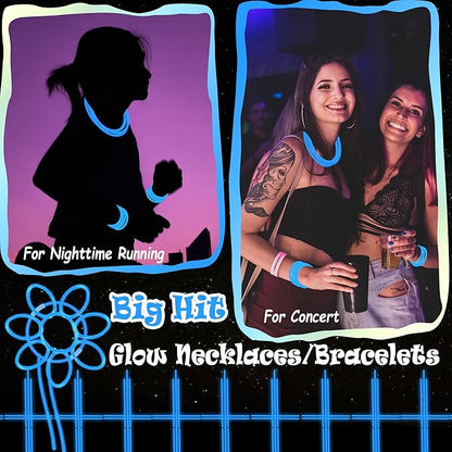 100 pk 8" Glow Sticks Bulk Party Favors, Light up Glow Necklaces & Bracelets in the Dark Party Supplies For Christmas Halloween 4th of July Birthday Neon Party (100 * Blue)