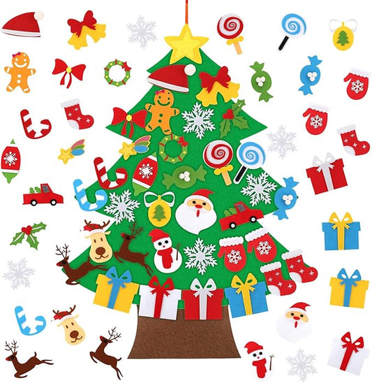 LUTER 35pcs DIY Christmas Ornaments with 3.1ft Felt Christmas Tree Christmas Decorations Wall Hanging Ornaments Felt Craft Kits for Kids, Gifts, Party Supplies