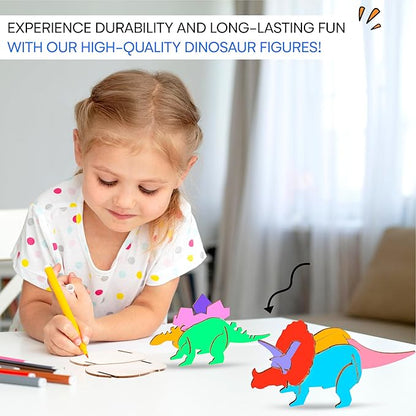 Neliblu Wooden Dinosaur Kit Set of 3 - Colorable Assembly Toy for Kids - 3D Dinosaur Puzzle - Gift for Dinosaur Lovers Ages 5 and Up - 3mm Thick Wood - Creative and Educational Play for Kids