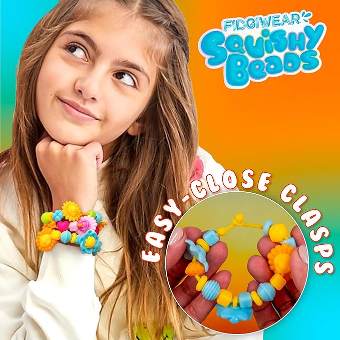 Fidgiwear Squishy Beads – Daisy Orange Theme, Create Fashionable Fidget Jewelry with Scented Squishy Beads for Jewelry Making, Toddler Sensory Bracelet Making Kit for Ages 3+