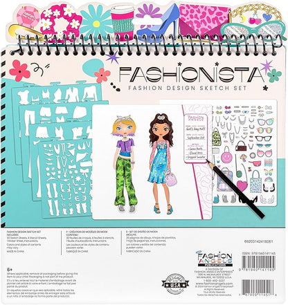 Fashion Angels Fashion Design Sketch Portfolio - Sketch Book for Beginners, Sketch Pad with Stencils and Stickers for Kids 6 and Up, Brown(Covers May Vary)
