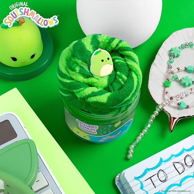 Original Squishmallows Ashely The Apple Premium Cloud Slime, Green Apple-Scented, 8 oz., Storage Container with Figurine Topper, Rubber Charm, Goodie Bags Stuffers, Kids Party Favors, Sensory Toys