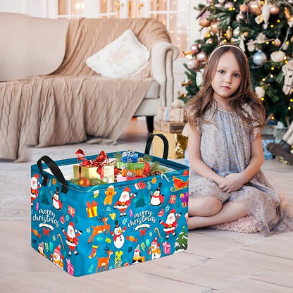 MAIZMZ Christmas Basket for Kids Gingerbread Santa Claus Snowman Storage Baskets Collapsible Nursery Hamper Waterproof Clothes Toy Bin Book Shelf Gift Basket Cube Xmas Party Decor