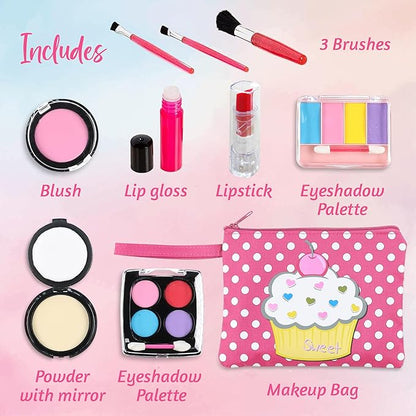 Beverly Hills Pretend Makeup Toy Set, My First Princess Cosmetic Beauty Set for Little Girls, Kids Pretend Play, Dress Up with Stylish Polka Dotted Make Up Bag