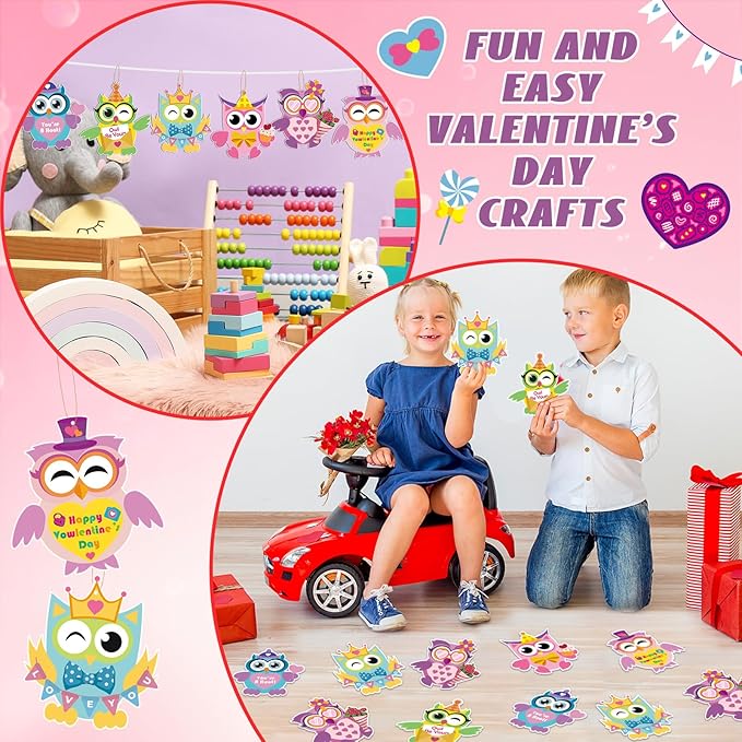 Qyeahkj 36 Sets Valentine's Day Craft for Kids DIY Owl Craft Kit Valentines Decoration Ornament Valentine's Day Arts and crafts for Classroom Home Fun Activities Kindergarten