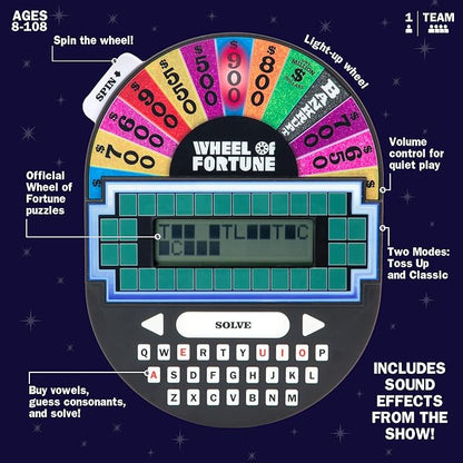 Educational Insights Wheel of Fortune Game - Handheld Electronic Game, Puzzle Games for Kids and Adults, Wheel of Fortune Gifts for Ages 8+, Easter Basket Stuffers