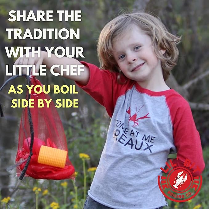 Lil' Bit Boiling Co. Kids Louisiana Crawfish & Fixins Toy Food Kitchen Set for Children - Toy Crawfish Set with Potatoes, Corn, and Mesh Bag