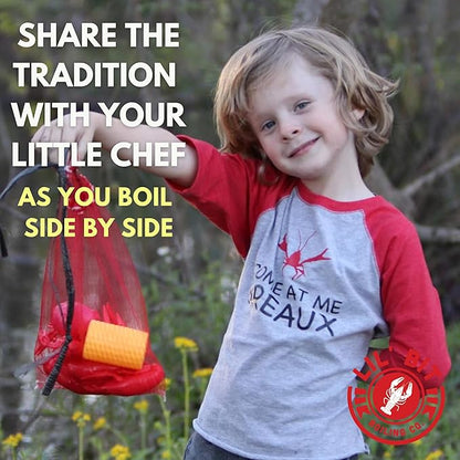 Lil' Bit Boiling Co. Kids Louisiana Crawfish & Fixins Toy Food Kitchen Set for Children - Toy Crawfish Set with Potatoes, Corn, and Mesh Bag