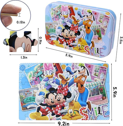 Minnie Mickey Puzzles for Kids Ages 4-8 60 Pieces Puzzles for Kids Ages 3-5 Mickey Mouse Puzzles for Girls and Boys Toys Jigsaw Puzzles in a Metal Box Educational Puzzles (Minnie Mickey 0687)