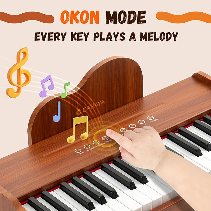 CAHAYA Kids Piano Keyboard Wooden - 37 Keys Digital Piano for child, Baby Piano Toy with Touch Controls Music Educational Instrument Set Wooden Toy for 3+ Girls Boys Gift
