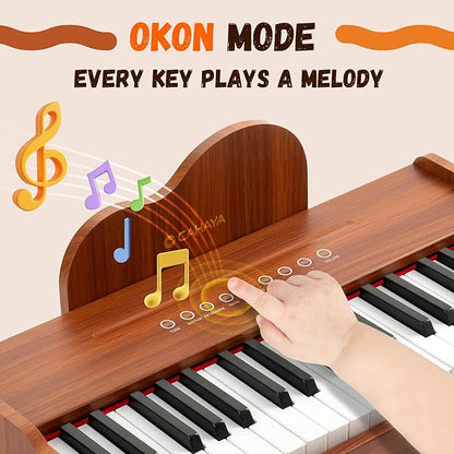 CAHAYA Kids Piano Keyboard Wooden - 37 Keys Digital Piano for child, Baby Piano Toy with Touch Controls Music Educational Instrument Set Wooden Toy for 3+ Girls Boys Gift