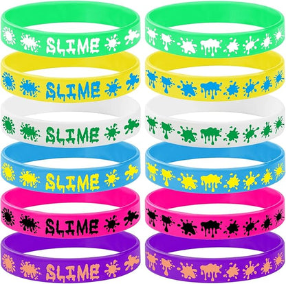 48PCS Rainbow Slime Rubber Bracelets Silicone Wristbands -Art Paint Party Supplies Birthday Baby Shower Party Favors