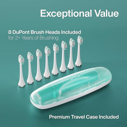 Aquasonic Vibe Series Ultra-Whitening Toothbrush – ADA Accepted Power Toothbrush - 8 Brush Heads & Travel Case – 40,000 VPM Motor & Wireless Charging - 4 Modes w Smart Timer – Mint Green Metallic