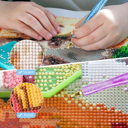 MuitoFeliz 24PCS DIY Diamond Art Pen Painting Tool Set - Metal Threaded Tip Accessories Gem Resin Dotting Pen Supplies Kit (Three Pen + 12 Tips + 9 Dotting Clay)