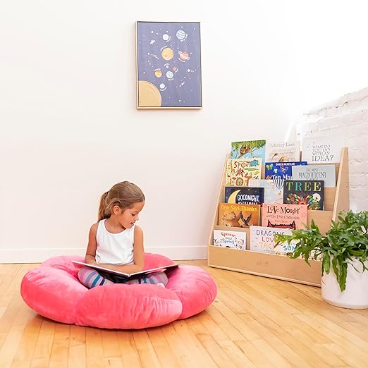 ECR4Kids SoftZone Flower Floor Pillow, Seating Cushion, Bright Pink