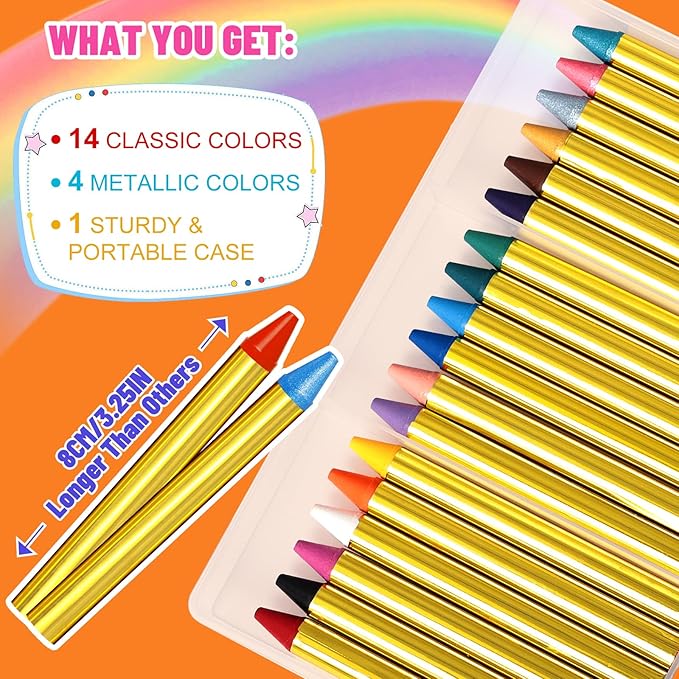 Face Paint Crayons for Kids - 18pcs Non-Toxic, Washable Face Paint Sticks| Easy to Use, Safe for Sensitive Skin and Perfect for Kids Party, Easter Makeup, School Event, Cosplay