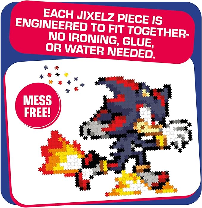 Jixelz Remix Sonic The Hedgehog Craft Kit - Running Shadow - No Heat or Glue Required - STEM Building Toys - Pixel Art for Bedroom or College Dorm Room Decor - 700+ Pieces - Ages 8 Years and Up