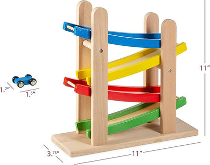 Play22 Wooden Car Ramps Race - 4 Level Toy Car Ramp Race Track Includes 4 Wooden Toy Cars - My First Baby Toys - Toddler Race Car Ramp Toy Set is A Great Gift for Boys and Girls - Original by Play22
