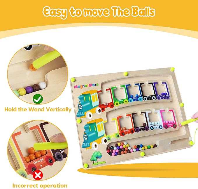 Magnetic Color & Number Maze Montessori Wooden Magnet Puzzle Game Board Montessori Color Matching Learning Counting Puzzle Board Toddler Fine Motor Skills Toys Gift