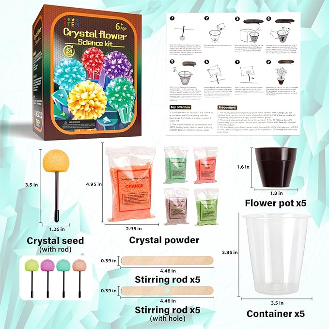 GobiDex 24-Hour 5-Set Crystal Growing Science Experiment Kit for Family Learning, STEM Project Science Toys, Educational Gifts for Kids Ages 6-12 Boys and Girls