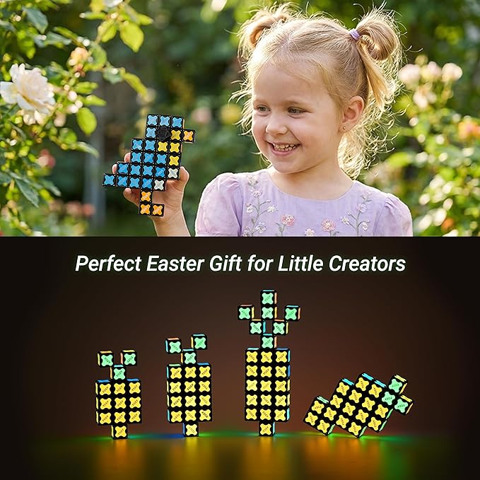TOSY Magnet Cube 2x2 - 8 Blocks, 2in1 Toy: 2x2x2 Puzzle Cube and Customizable Infinity Cube, Easter Basket Stuffers Gifts for Kids/Grandkids, Glowing with UV Flashlight, Sensory/STEM Toy