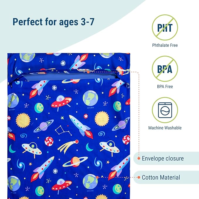 Wildkin Kids Nap Mat Cover for Boys & Girls, Sewn-in Flap Design Rest Mat Cover, Perfect for Preschool and Daycare, Fits our Vinyl Nap Mat up to 1.5 Inches Including Basic Sleep Mat(Out of This World)