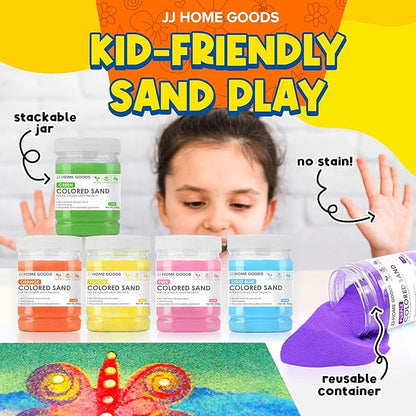 JJ CARE Colored Sand, 11 lbs. [10 Bottles] Craft Sand Art Kit for Kids 3 Years Above, Non-Toxic Color Sand Art Bulk, UV Stable Colorful Sand for Crafts, Wedding & Decorations, Kids Art Sand