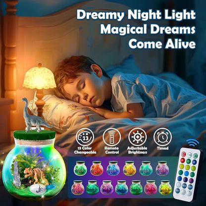 Hollyhi Light Up Terrarium Kit for Kids, DIY Dinosaur Toys for 3 4 5 6 7 8 9 10 11 12 Year Old Girls Boys, Night Light Dinosaur Terrarium Kit Arts and Crafts for Girls, Kids Christmas Birthday Gifts