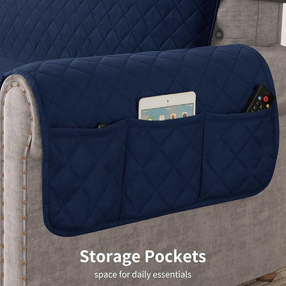 CHUN YI Couch Cover, Water Resistant Slipcover for 3 Cushion Sofa, Reversible Washable Sofa Cover with Adjustable Strap Storage Pocket for Living Room Dog Pet (Sofa, Navy)