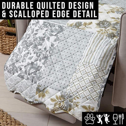 Patchwork Scalloped Printed Furniture Protector Stain Resistant Recliner Cover (Recliner, Grey)