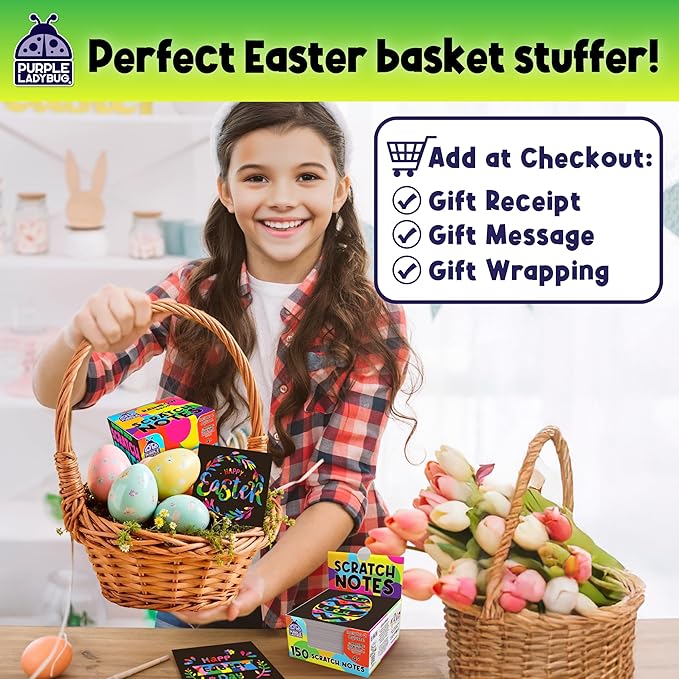 PURPLE LADYBUG 150 Rainbow Scratch Art Mini Notes - Easter Basket Stuffers for Kids, Arts and Crafts Supplies Kids Activities for Summer, Wedding, Birthday Party Games, Camping Teen Gifts