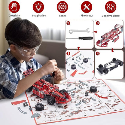 Building Kit Red Model Car Set - 287 PCS STEM Project Building Toys for Kids Ages 8-12, Assembly Building Vehicle for Boys 8 9 10 11 12-16 Years Old and Up Boys Girls Adults