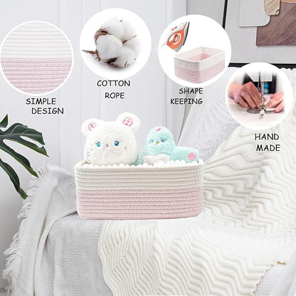 COMFY-HOMI 11.5"x7.5"x4.7" Storage Baskets for Organizing | Cotton Rope Woven Basket | Toy Storage Bin Box | Basket for Shelves, Closet Organizer Bin, Decorative Closet Shelf, 3 Pack, Pink