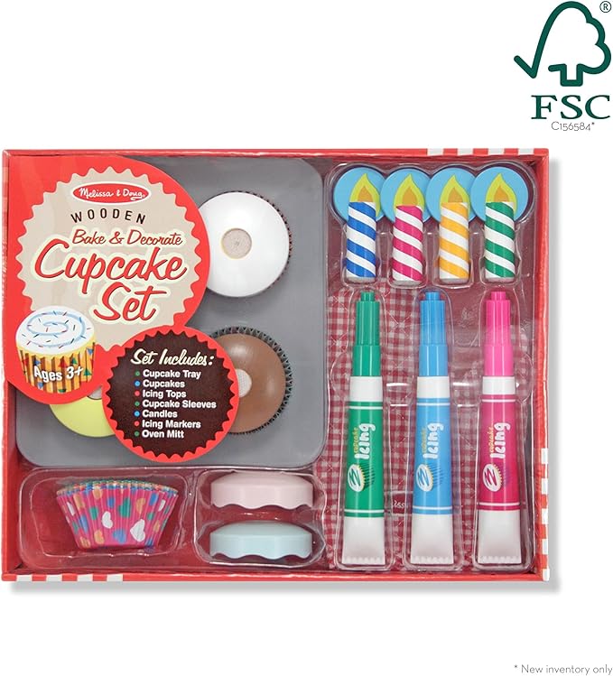 Melissa & Doug Bake and Decorate Wooden Cupcake Play Food Set - FSC Certified