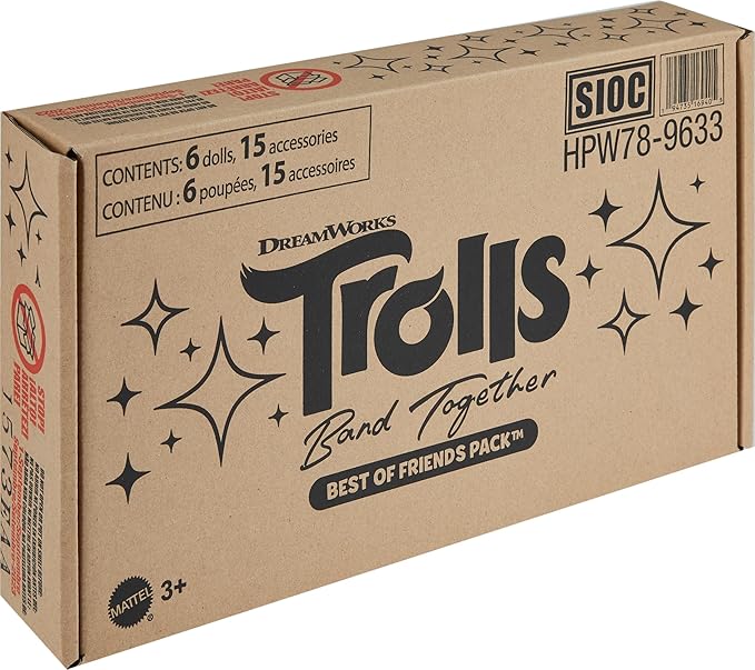 Mattel DreamWorks Trolls Band Together Toys, Best of Friends Pack with 5 Small Dolls & 2 Character Figures, Includes Queen Poppy Doll