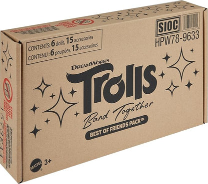 Mattel DreamWorks Trolls Band Together Toys, Best of Friends Pack with 5 Small Dolls & 2 Character Figures, Includes Queen Poppy Doll