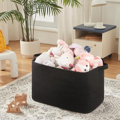 OIASKET 118L Extra Large Blanket Basket, 24.8" x 17.7" x 17.2" Woven Storage Basket for Living Room, Rectangle Nursery Blanket Storage for Toys, Towels, Dirty Clothes (Black)