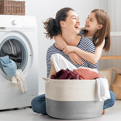 Maliton XXXLarge Blanket Basket Living Room - 22" x 22" x 14" Cotton Rope Baskets for Storage - Large Woven Basket for Toys, Towels, Pillows, Clothes- Rope Laundry Hamper with Handles - Nursery Bin