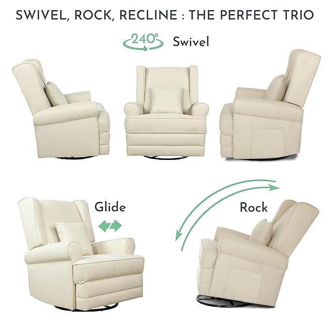 Melbourne Upholstered Seating Wing Back Glider Swivel, Nursery Glider Chair in Shell, Greenguard Gold Certified Modern Nursery Recliner with a Bonus Pillow, Tool-Free Assembly, Easy to Clean