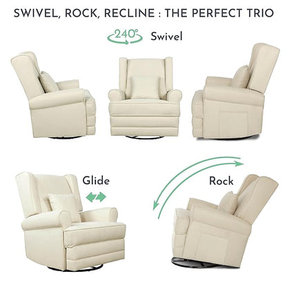Melbourne Upholstered Seating Wing Back Glider Swivel, Nursery Glider Chair in Shell, Greenguard Gold Certified Modern Nursery Recliner with a Bonus Pillow, Tool-Free Assembly, Easy to Clean