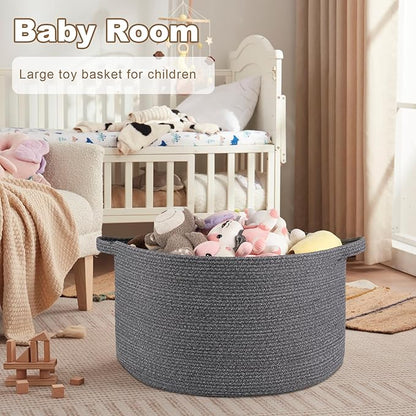 OIASKET Large Woven Baskets for Storage, 23.6" x 23.6" x 14.6" Blanket Storage Living Room, Baby Toy Basket for Clothes, Pillows, Towels, Shoe Basket for Entryway (Dark Grey)