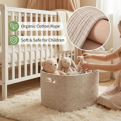 JMvicyroam Woven Blanket Basket,96L Large Storage Bin for Blankets Toys Clothes,Decorative Rope Basket for Living Room Bedroom with Handles, Oatmeal