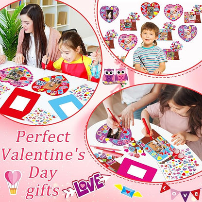 Qyeahkj Picture Frame Craft Set, 30 Set Valentines Day Art Kit for Kids with Easel, Heart Tree Picture Frame, Owl Stickers, Tree Card, Glue Points
