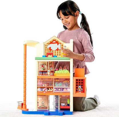 Bluey Hammerbarn Shopping Playset, 4 Level, 22" Tall Playset with Working Lift and Trolley Return, Including Lights and 45+ Sounds