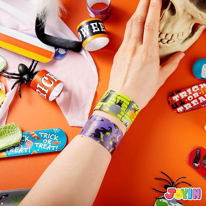 JOYIN 72 PCS Halloween Slap Bracelets for Kids, Halloween Bracelets Bulk for Girls Boys Gifts, Friendship Bracelets Snap Bracelets for Halloween Party Favors Goodie Bag Fillers, Classroom Favors