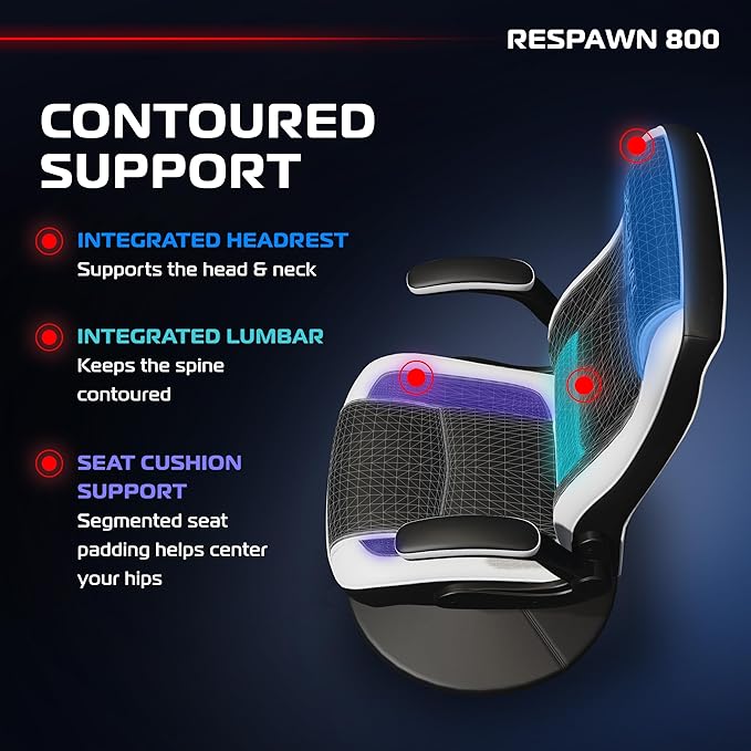 RESPAWN 800 Racing Style Gaming Rocker Chair, Rocking Gaming Chair, in White RSP 800 BLK WHT